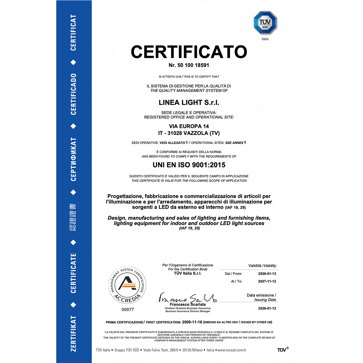 Certificato 9001 Linealightgroup Download