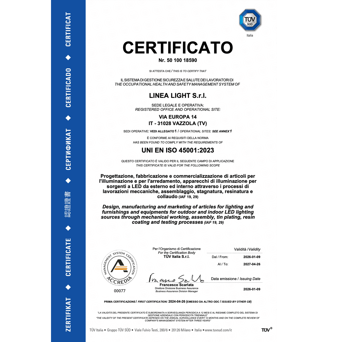 Certificato 45001 Linealightgroup Download